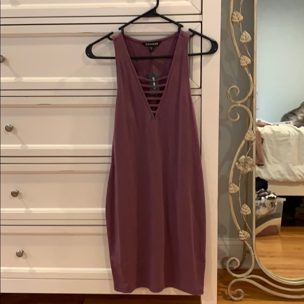 purple body con dress